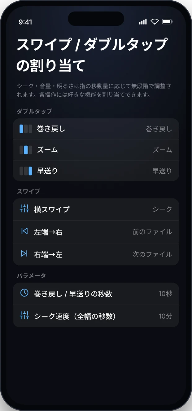 ジェスチャー設定 — トリガーごとに操作を割り当て
